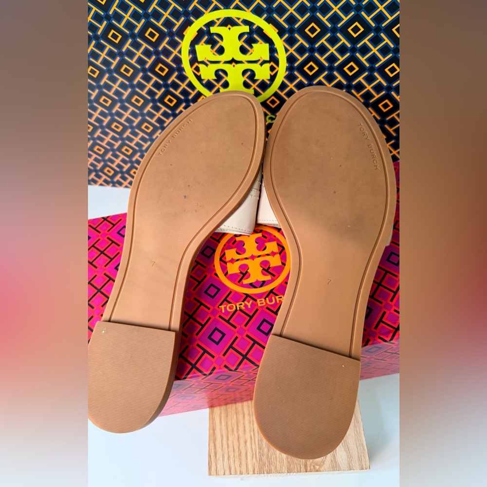 Tory Burch Limited Edition Beige Cream Everly Rhinestone Logo Slide Sandals - Picture 5 of 6